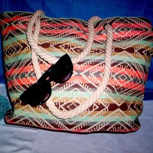 CODE LOVE Multi-Mint Boho Jumbo Beach Coastal Vacat Bag XL Anything Anytime Tote